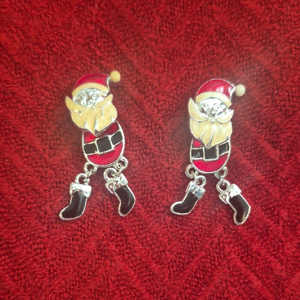 Santa Earrings with Dangling Boots & Moveable Head - Picture 1 of 6